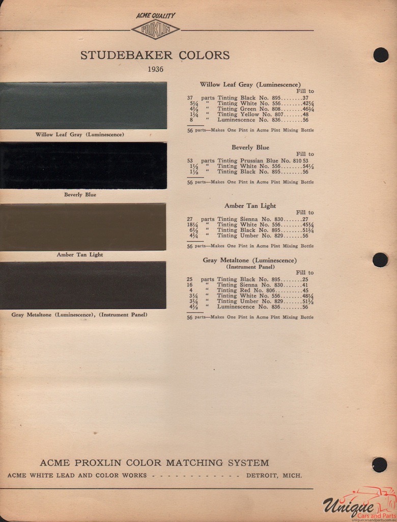 1936 Studebaker Paint Charts Acme 2